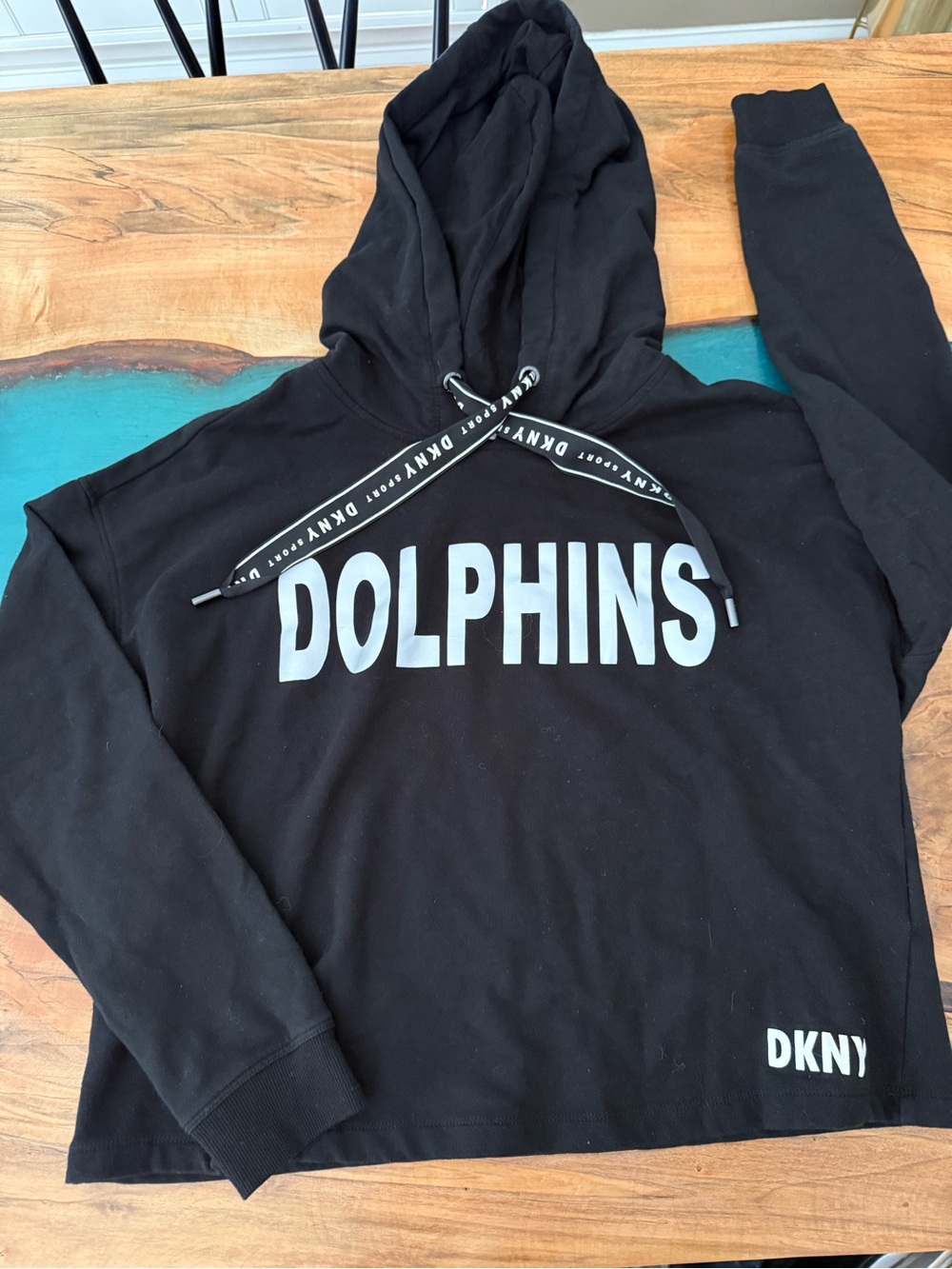 DKNY Woman’s Miami Dolphins Black Hoodie with White logo and print